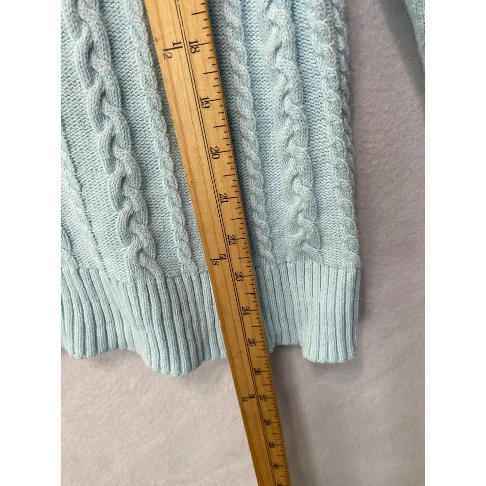Talbots Cable Knit Sweater Womens XLp Light Blue V-Neck Collared Cotton Pullover